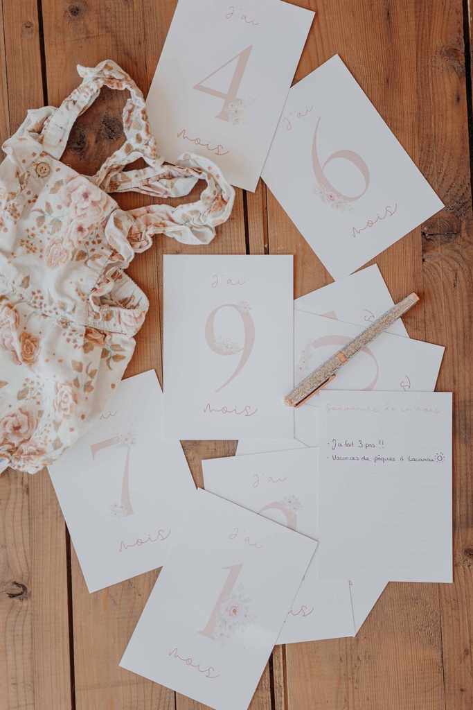 Carte étapes bébé - Fleurs rose